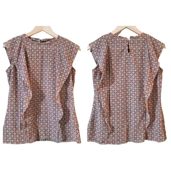 Worthington Womens Top Size S Pullover Keyhole Flutter Sleeve Front Geometric - Picture 1 of 10